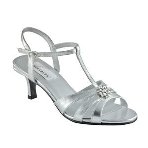Dyeables Opal T-strap Metallic Heeled Sandals Rhinestones Wedding Women's 9 M